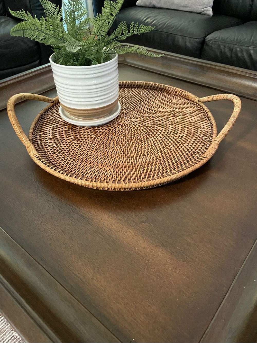 WOVEN Selections By The Pampered Chef Large Round Wicker Rattan Serving Tray